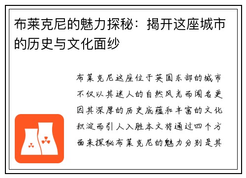 布莱克尼的魅力探秘：揭开这座城市的历史与文化面纱